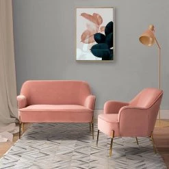 Agacia 43 in. Pink Polyester Recessed Arms Loveseat Sofa with Piped Edges Design by JAYDEN CREATION -JAYDEN CREATION Sales pink jayden creation loveseats sfdt0127 pink 31 1000