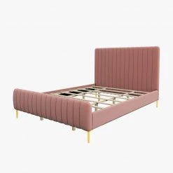 Latium 65 in. W Pink Tufted Upholstered Platform Bed with Metal Legs by JAYDEN CREATION -JAYDEN CREATION Sales pink jayden creation platform beds bst0378 qb pink ab 1f 1000