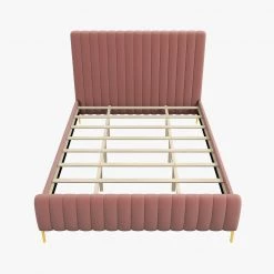Latium 65 in. W Pink Tufted Upholstered Platform Bed with Metal Legs by JAYDEN CREATION -JAYDEN CREATION Sales pink jayden creation platform beds bst0378 qb pink ab 4f 1000