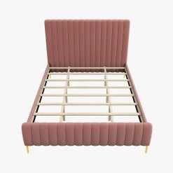 Latium 65 in. W Pink Tufted Upholstered Platform Bed with Metal Legs by JAYDEN CREATION -JAYDEN CREATION Sales pink jayden creation platform beds bst0378 qb pink ab 66 1000