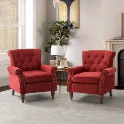 Aegina Red Armchair with Nailhead Trim (Set of 2) by JAYDEN CREATION -JAYDEN CREATION Sales red jayden creation accent chairs chm0528 red s2 31 1000