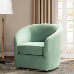 Estefan Sage Comfy Swivel Barrel Chair with Metal Base by JAYDEN CREATION -JAYDEN CREATION Sales sage jayden creation accent chairs chm0240 sage 31 1000