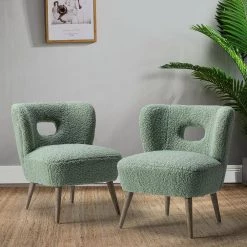 Mini Sage Vegan Lambskin Sherpa Upholstery Barrel Chair (Set of 2) by JAYDEN CREATION -JAYDEN CREATION Sales sage jayden creation accent chairs hm0004 sage s2 31 1000