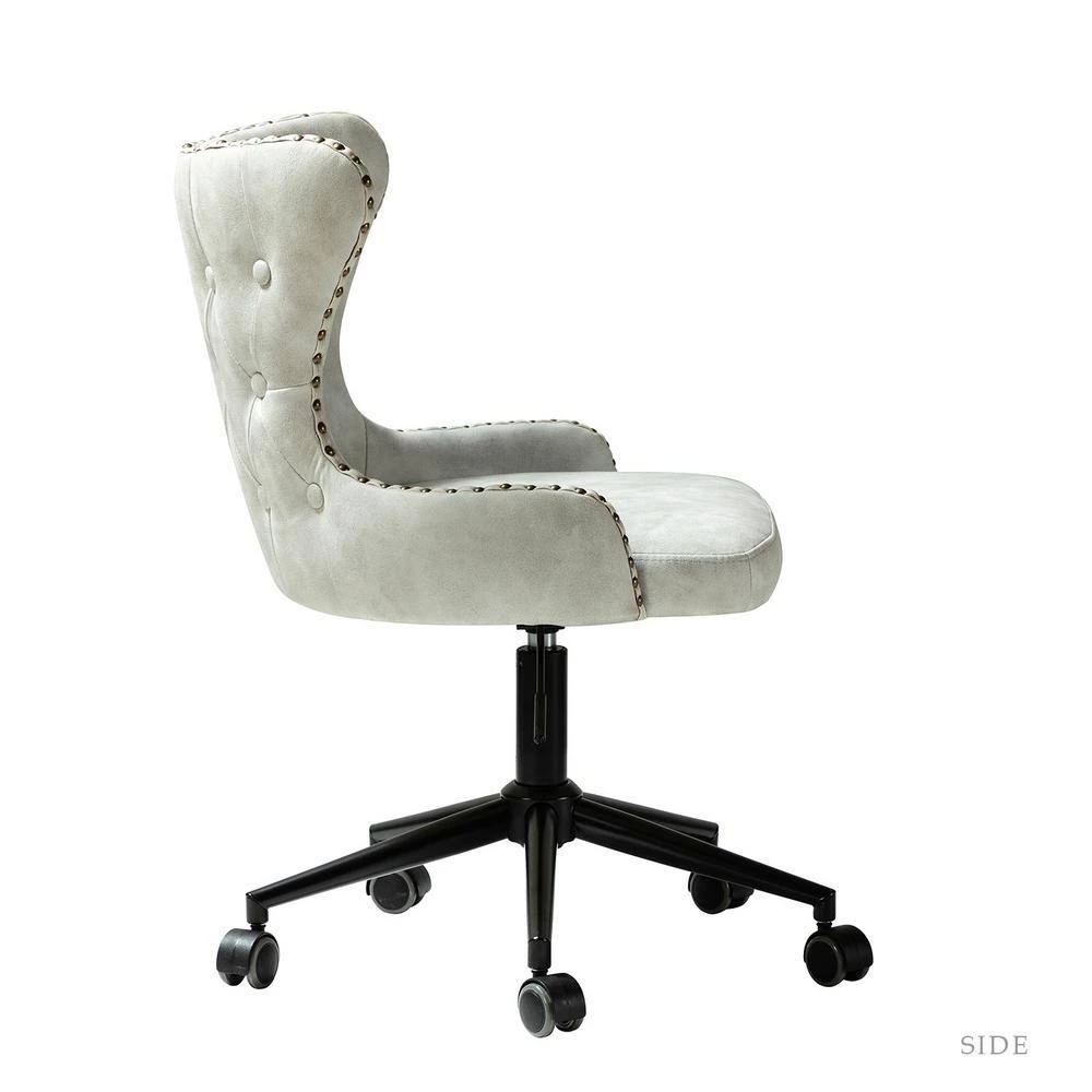 Ecbatana Silver Upholstery Swivel Task Chair with Nailhead Trim by JAYDEN CREATION 2 Ecbatana Silver Upholstery Swivel Task Chair with Nailhead Trim by JAYDEN CREATION - Image 2