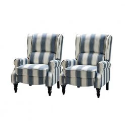 Bogazk Stripe Navy Manual Recliner with Rubber Wood Legs (Set of 2) by JAYDEN CREATION