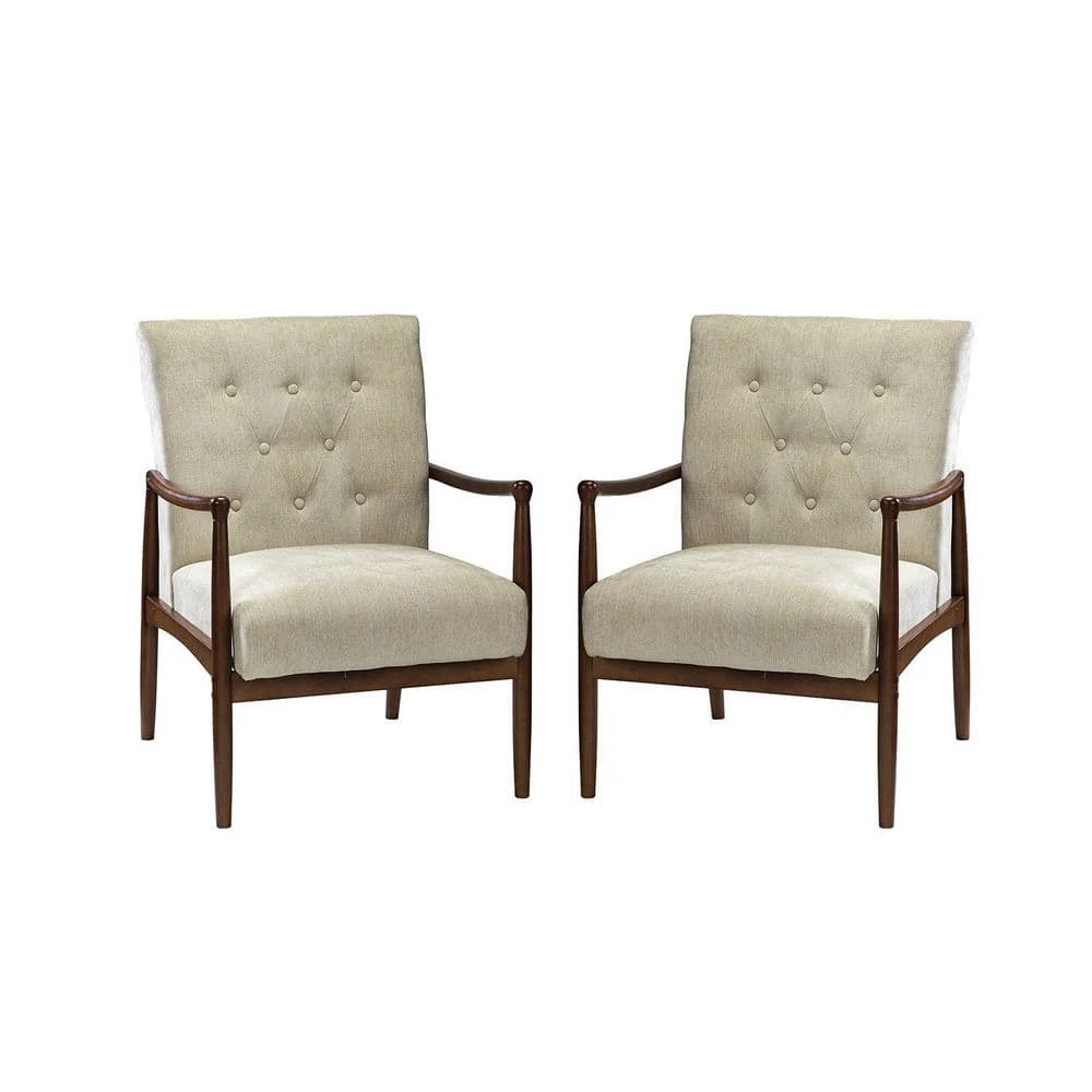 Leon Tan ArmChair with Button Tufted (Set of 2) by JAYDEN CREATION 1 Leon Tan ArmChair with Button Tufted (Set of 2) by JAYDEN CREATION