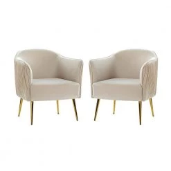 Juliis Tan Barrel Chair with Metal Legs (Set of 2) by JAYDEN CREATION