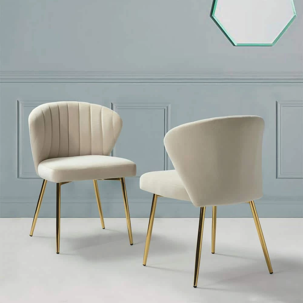 Milia Golden Legs Tan Tufted Dining Side Chair (Set of 2) by JAYDEN CREATION 10 Milia Golden Legs Tan Tufted Dining Side Chair (Set of 2) by JAYDEN CREATION - Image 10