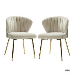 Milia Golden Legs Tan Tufted Dining Side Chair (Set of 2) by JAYDEN CREATION