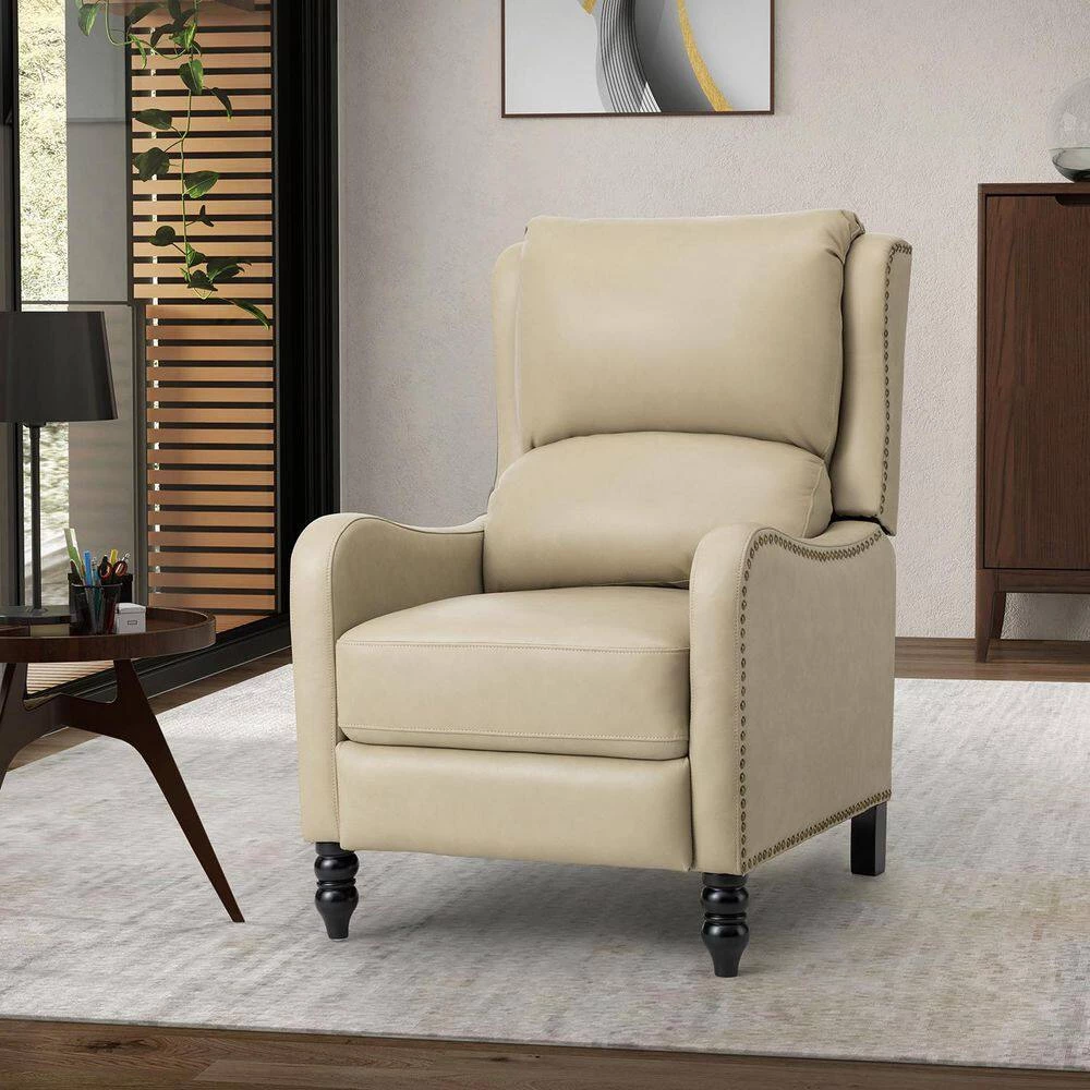 Charles Tan Genuine Leather Recliner with Solid Wood Legs by JAYDEN CREATION 10 Charles Tan Genuine Leather Recliner with Solid Wood Legs by JAYDEN CREATION - Image 10