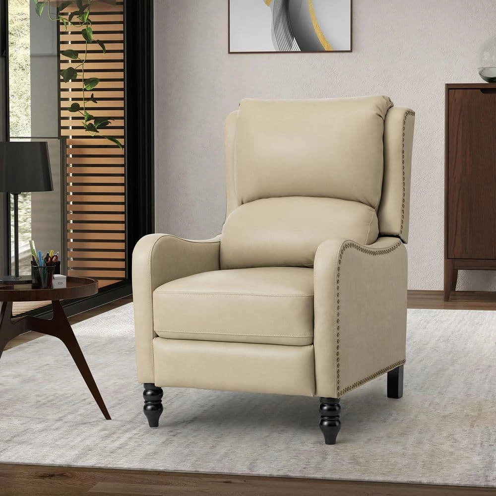 Charles Tan Genuine Leather Recliner with Solid Wood Legs by JAYDEN CREATION 1 Charles Tan Genuine Leather Recliner with Solid Wood Legs by JAYDEN CREATION