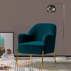 Nora Teal Gold Metal Leg Velvet Accent Chair by JAYDEN CREATION -JAYDEN CREATION Sales teal jayden creation accent chairs chm6154a teal 31 1000
