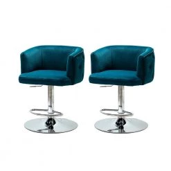 Magali Teal 35.5 in Bar Stool with Metal Swivel Base (Set of 2) by JAYDEN CREATION