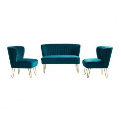 Alonzo 45 in. 3-Piece Teal Living Room Set with Tufted Back Design by JAYDEN CREATION