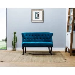 Niccolo 47 in. Teal Loveseat with Cabriole Legs by JAYDEN CREATION -JAYDEN CREATION Sales teal jayden creation loveseats sfs0422 teal 31 1000