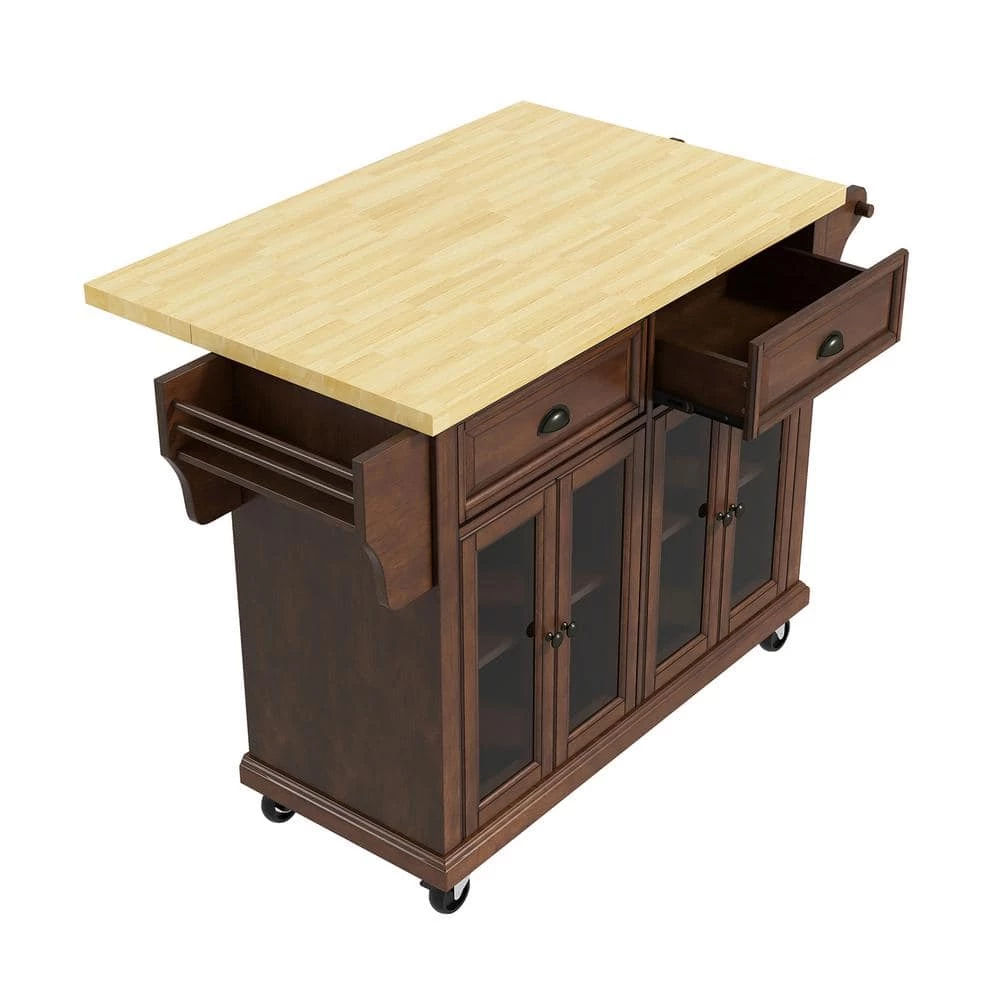 Lycurgus 51.2'' Wide Rolling Walnut Kitchen Island with Solid Wood Top by JAYDEN CREATION 6 Lycurgus 51.2'' Wide Rolling Walnut Kitchen Island with Solid Wood Top by JAYDEN CREATION - Image 6