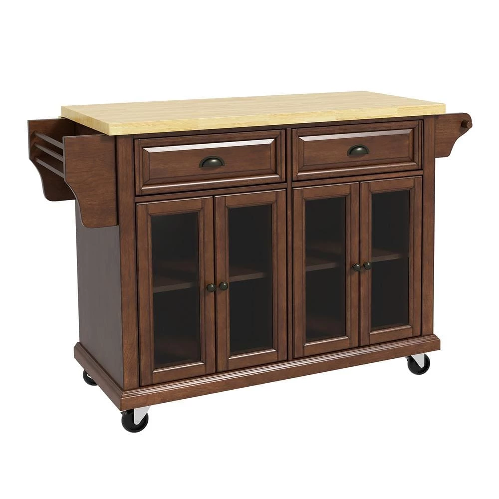 Lycurgus 51.2'' Wide Rolling Walnut Kitchen Island with Solid Wood Top by JAYDEN CREATION 1 Lycurgus 51.2'' Wide Rolling Walnut Kitchen Island with Solid Wood Top by JAYDEN CREATION