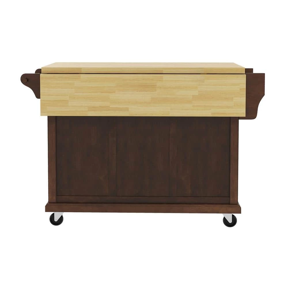 Lycurgus 51.2'' Wide Rolling Walnut Kitchen Island with Solid Wood Top by JAYDEN CREATION 3 Lycurgus 51.2'' Wide Rolling Walnut Kitchen Island with Solid Wood Top by JAYDEN CREATION - Image 3