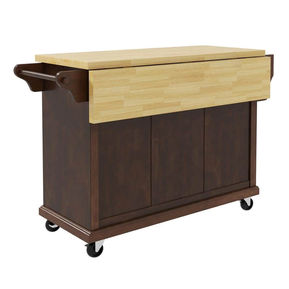Lycurgus 51.2'' Wide Rolling Walnut Kitchen Island with Solid Wood Top by JAYDEN CREATION 5 Lycurgus 51.2'' Wide Rolling Walnut Kitchen Island with Solid Wood Top by JAYDEN CREATION - Image 5
