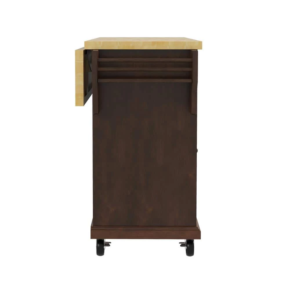 Lycurgus 51.2'' Wide Rolling Walnut Kitchen Island with Solid Wood Top by JAYDEN CREATION 2 Lycurgus 51.2'' Wide Rolling Walnut Kitchen Island with Solid Wood Top by JAYDEN CREATION - Image 2