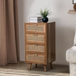 Mia 4-Drawer 16.2 in. W x 13.5 in. D x 33 in. H Walnut Accent Chest with Rattan Design by JAYDEN CREATION -JAYDEN CREATION Sales walnut jayden creation chest of drawers hscls0394 walnut 31 1000