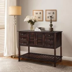 Salomone 45 in. Walnut Rectangle Wood Console Table with Shelves by JAYDEN CREATION