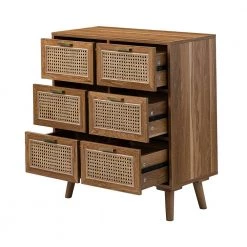 Yvonne 6-Drawer 28 in. W x 13.5 in. D x 30 in. H Walnut Double Dresser with Rattan Design by JAYDEN CREATION -JAYDEN CREATION Sales walnut jayden creation dressers hscls0395 walnut 4f 1000