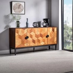 Pulang Walnut 63 in.Wide 4 Door Sideboard with Metal Legs by JAYDEN CREATION