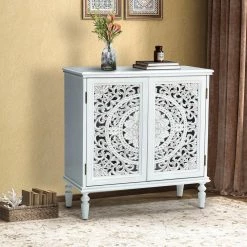 Herculaneum White 32 in. Tall 2-Door Accent Cabinet with Floral Design by JAYDEN CREATION -JAYDEN CREATION Sales white jayden creation accent cabinets hscls0494 white 31 1000