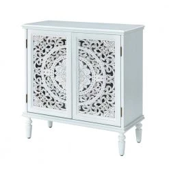 Herculaneum White 32 in. Tall 2-Door Accent Cabinet with Floral Design by JAYDEN CREATION