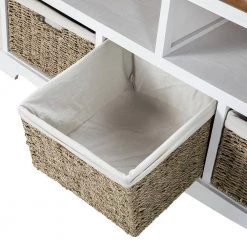 Barasimla White 42 in. W x 15.3 in. D x 20.2 in. H Upholstered Cubby Storage Bench with Woven Baskets by JAYDEN CREATION -JAYDEN CREATION Sales white jayden creation bedroom benches becl0359 white 1f 1000
