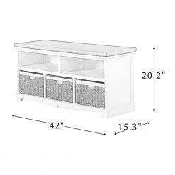 Barasimla White 42 in. W x 15.3 in. D x 20.2 in. H Upholstered Cubby Storage Bench with Woven Baskets by JAYDEN CREATION -JAYDEN CREATION Sales white jayden creation bedroom benches becl0359 white 76 1000