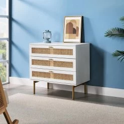 Datang 30 in. Tall 3-Drawer White Bachelor’s Chest with Metal Legs by JAYDEN CREATION