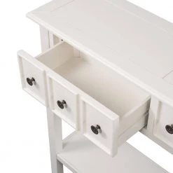 Stella 60 in. White Rectangle Wood Console Table with Shelves by JAYDEN CREATION -JAYDEN CREATION Sales white jayden creation console tables cefsh0316 white 1f 1000