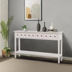 Stella 60 in. White Rectangle Wood Console Table with Shelves by JAYDEN CREATION -JAYDEN CREATION Sales white jayden creation console tables cefsh0316 white 31 1000