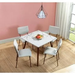 Ergani 5-Piece Dining Set with Square Marbling Table and White Chairs by JAYDEN CREATION -JAYDEN CREATION Sales white jayden creation dining room sets dt114 sq 109 s4 wh 31 1000
