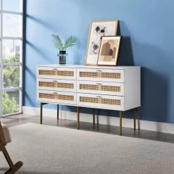 Datang White 6-Drawer 54 in. W Double Dresser with Metal Legs by JAYDEN CREATION -JAYDEN CREATION Sales white jayden creation dressers scbsd0551 white 31 1000