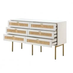 Datang White 6-Drawer 54 in. W Double Dresser with Metal Legs by JAYDEN CREATION -JAYDEN CREATION Sales white jayden creation dressers scbsd0551 white 4f 1000