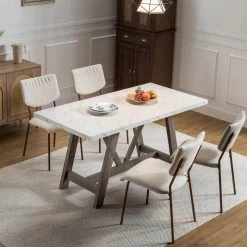 Gradivus 59 in. White Wood Rectangle Dining Table with Sturdy Frame and Legs by JAYDEN CREATION -JAYDEN CREATION Sales white jayden creation kitchen dining tables hdtbsd0506 white 31 1000