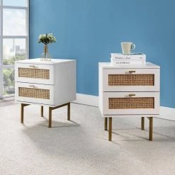 Datang White 23.5 in. Tall 2-Drawer Nightstand with 2-Drawers Set of 2 (NSBSD0549-S2) by JAYDEN CREATION -JAYDEN CREATION Sales white jayden creation nightstands nsbsd0549 white s2 31 1000