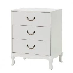 Petra 3-Drawer White 22 in. W x 15.8 in. D x 28 in. H Nightstand with Retro Cabriole Legs and Drop Handles by JAYDEN CREATION