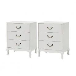 Petra 3-Drawer White 22 in. W x 1 in. D x 28 in. H Nightstand with Retro Cabriole Legs and Drop Handles (Set of 2) by JAYDEN CREATION