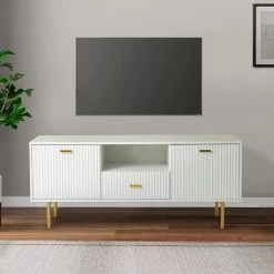 Idacio 57.7 in. W White TV Stand for TVs up to 65 in. with Drawer by JAYDEN CREATION -JAYDEN CREATION Sales white jayden creation tv stands tvsbsd0389 white 31 1000