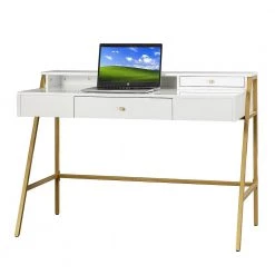 Xiroma White Writing Desk with Golden Base by JAYDEN CREATION