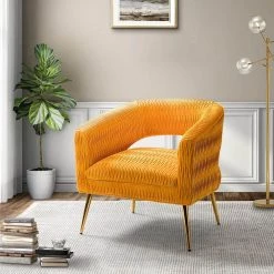 Urania Yellow Armchair with Metal Legs by JAYDEN CREATION -JAYDEN CREATION Sales yellow jayden creation accent chairs chm0577 yellow 31 1000