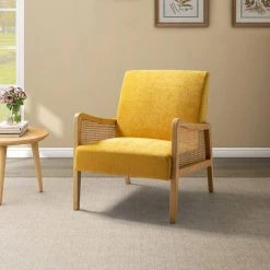 Finebaik Yellow ArmChair with Solid Wood Legs by JAYDEN CREATION -JAYDEN CREATION Sales yellow jayden creation accent chairs chs0461 yellow 31 1000