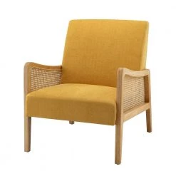 Finebaik Yellow ArmChair with Solid Wood Legs by JAYDEN CREATION
