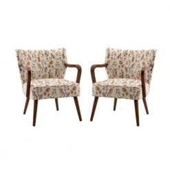 Tithys Yellow Armchair with Floral Patterns (Set of 2) by JAYDEN CREATION