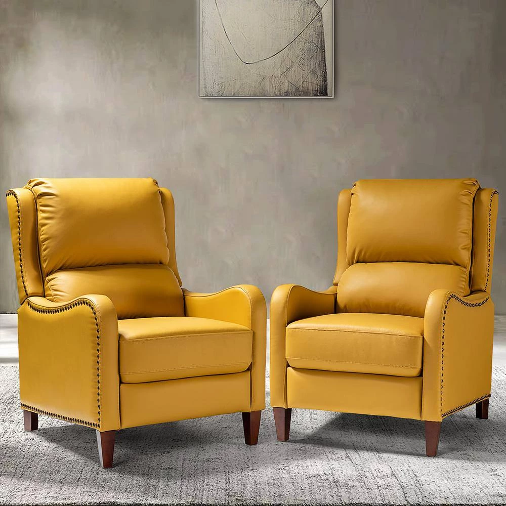 Hyde Yellow Genuine Cigar Leather Recliner with Nailhead Trim (Set of 2) by JAYDEN CREATION 10 Hyde Yellow Genuine Cigar Leather Recliner with Nailhead Trim (Set of 2) by JAYDEN CREATION - Image 10