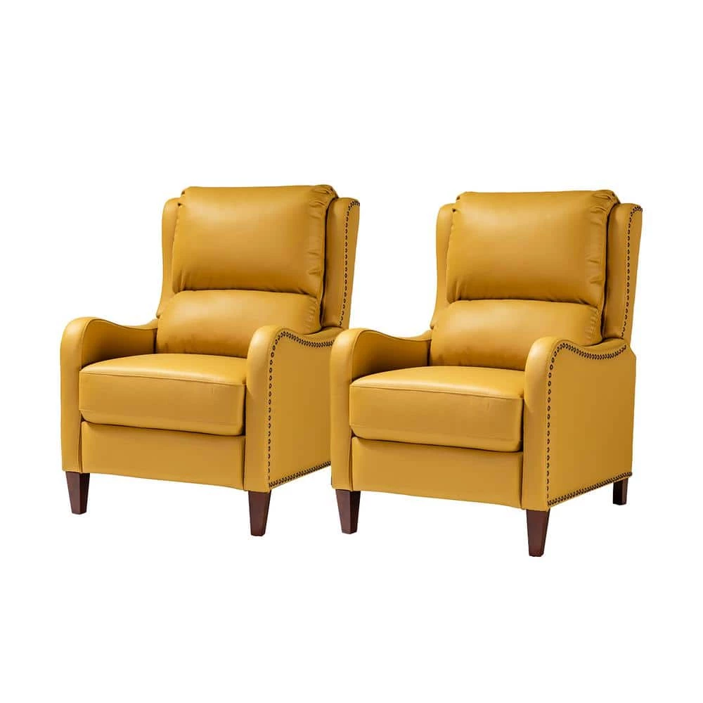 Hyde Yellow Genuine Cigar Leather Recliner with Nailhead Trim (Set of 2) by JAYDEN CREATION 1 Hyde Yellow Genuine Cigar Leather Recliner with Nailhead Trim (Set of 2) by JAYDEN CREATION